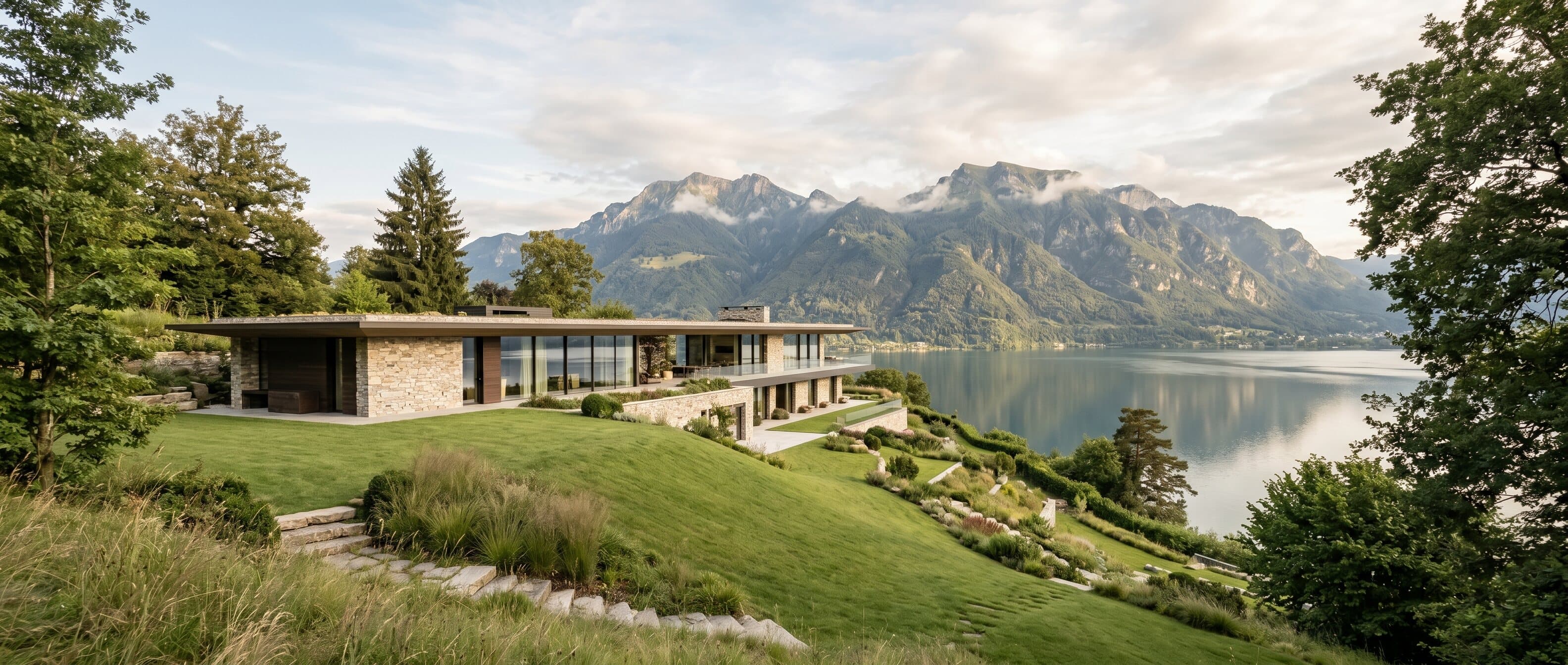 Anwesen der Seagon AG in der Schweizer Landschaft am See